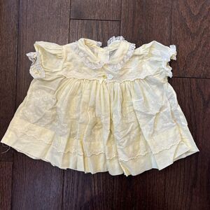 VTG Baby Girl Ruffle Eyelet Lace Party Dress Pastel Yellow Pageant Baby-Debs